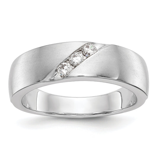 14K White Gold 3 Stone 1/5 Carat Diamond Complete Men'S Band