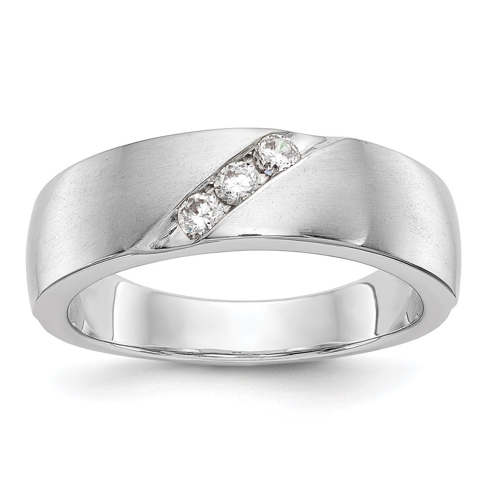 14K White Gold Real Diamond Men's Band