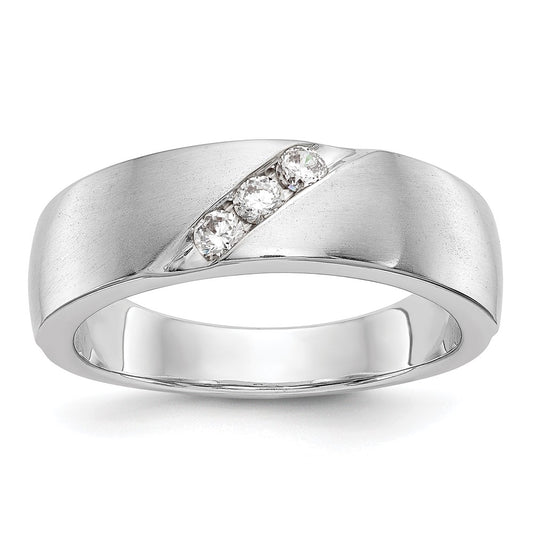 14K White Gold Real Diamond Men's Band