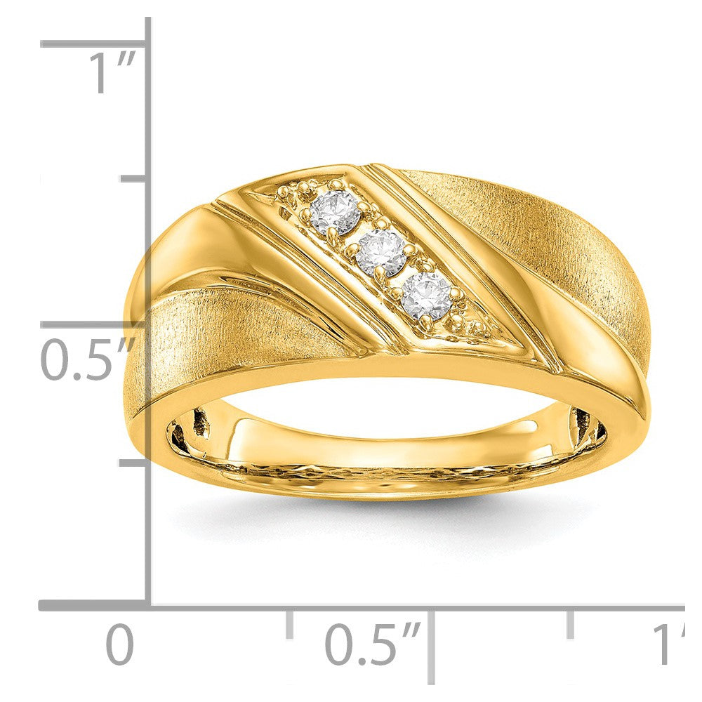 14k Yellow Gold 1/6 Ct. Lab Grown Diamond VS/SI+ G+ Three Stone Men's Ring