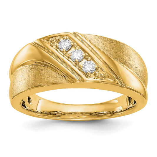 14k Yellow Gold 1/6 Ct. Lab Grown Diamond VS/SI+ G+ Three Stone Men's Ring