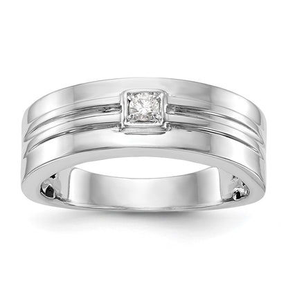 14K White Gold Real Diamond Men's Band