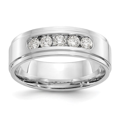 14K White Gold True Origin Men'S 1/2 Carat Lab Grown Diamond Vs/Si D E F 5 Stone Step Edge Size 9 Channel Band