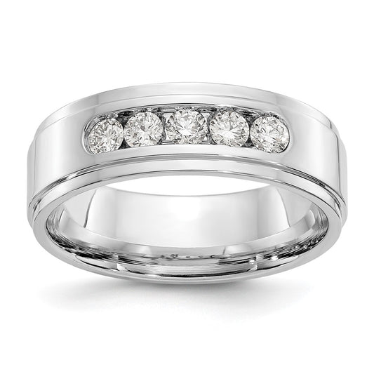 14K White Gold True Origin Men'S 1/2 Carat Lab Grown Diamond Vs/Si D E F 5 Stone Step Edge Size 9 Channel Band