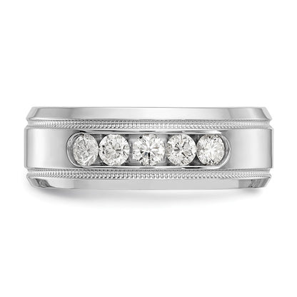 14K White Gold True Origin Men'S 1/2 Carat Lab Grown Diamond Vs D E F Polished Five Stone Beveled Edge Miligrain Size 10.5 Band