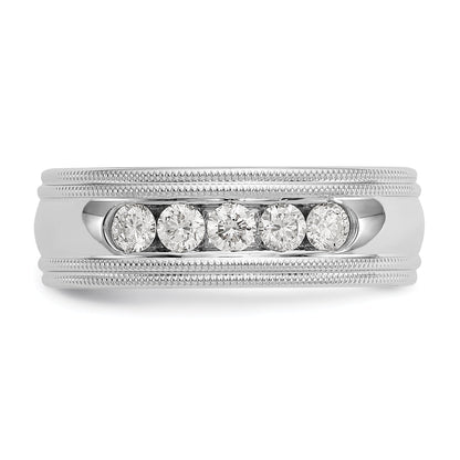 14K White Gold True Origin Men'S 1/2 Carat Lab Grown Diamond Vs D E F Polished Five Stone Double Miligrain Size 10.5 Band