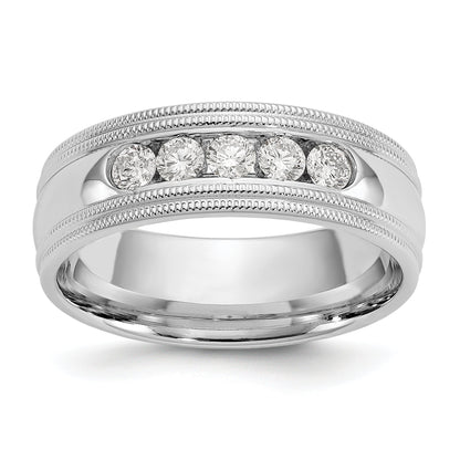 14K White Gold True Origin Men'S 1/2 Carat Lab Grown Diamond Vs D E F Polished Five Stone Double Miligrain Size 10.5 Band