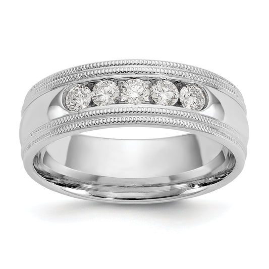 14K White Gold True Origin Men'S 1/2 Carat Lab Grown Diamond Vs D E F Polished Five Stone Double Miligrain Size 10.5 Band