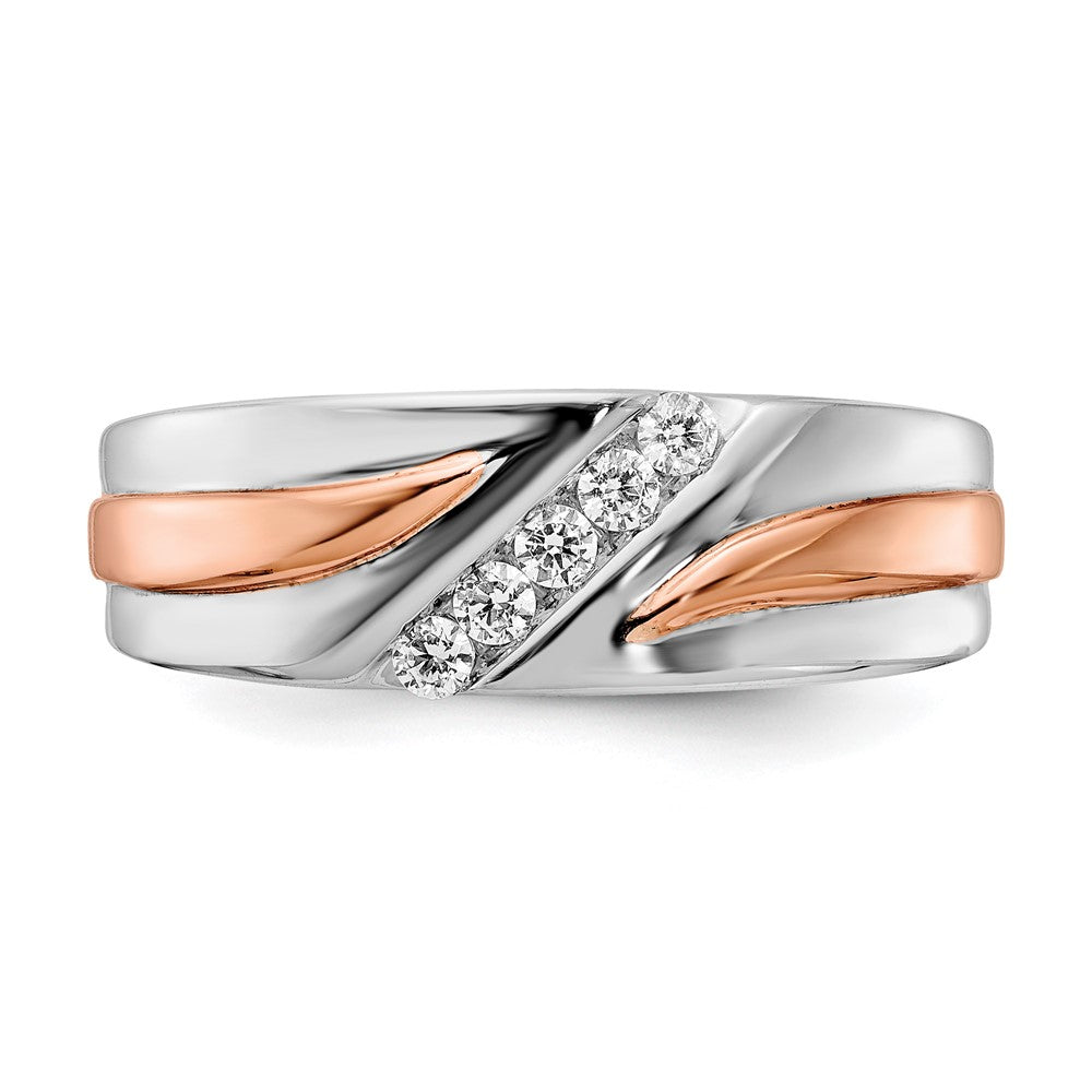 0.20ct. CZ Solid Real 14k White & Rose Gold Wedding Band Ring