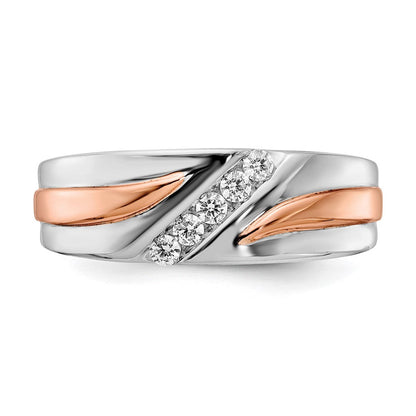 0.20ct. CZ Solid Real 14k White & Rose Gold Wedding Band Ring