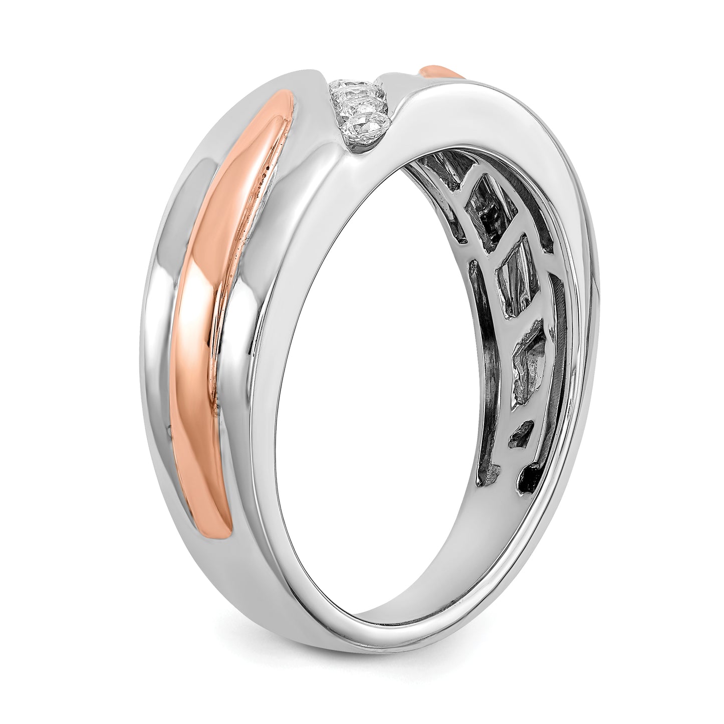 14k Two-tone Two Tone Rose and White Gold 1/5 Ct. Lab Grown Diamond VS/SI+ G+ Five Stone Men's Ring