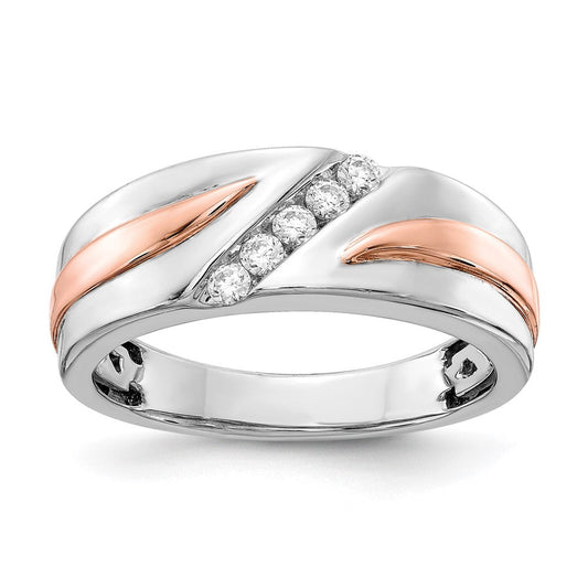0.20ct. CZ Solid Real 14k White & Rose Gold Wedding Band Ring