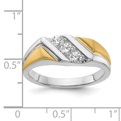 0.38ct. CZ Solid Real 14k White & Yellow Gold Men's Ring