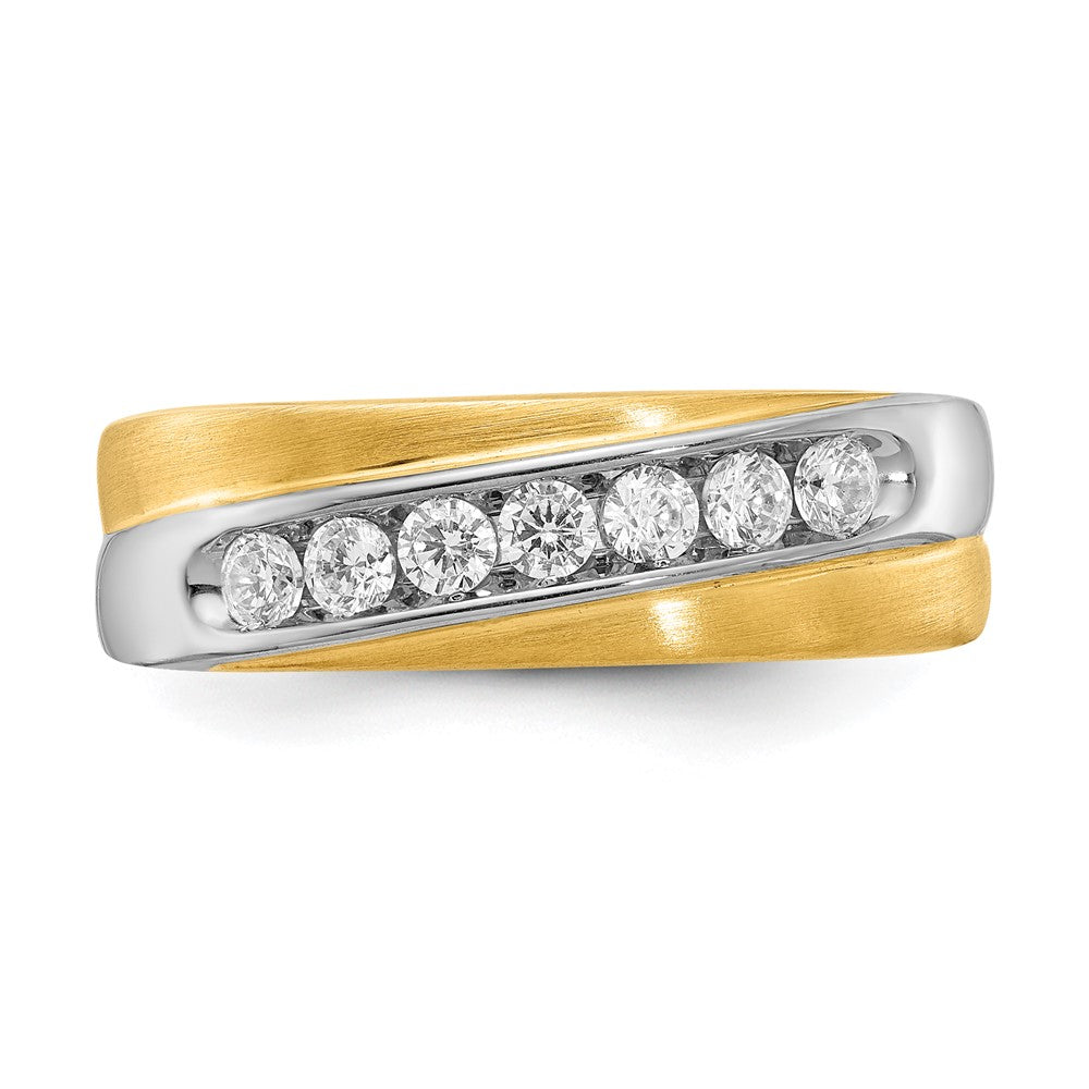 14K Two Tone White & Yellow Gold Diamond Men'S Ring,Satin E/W