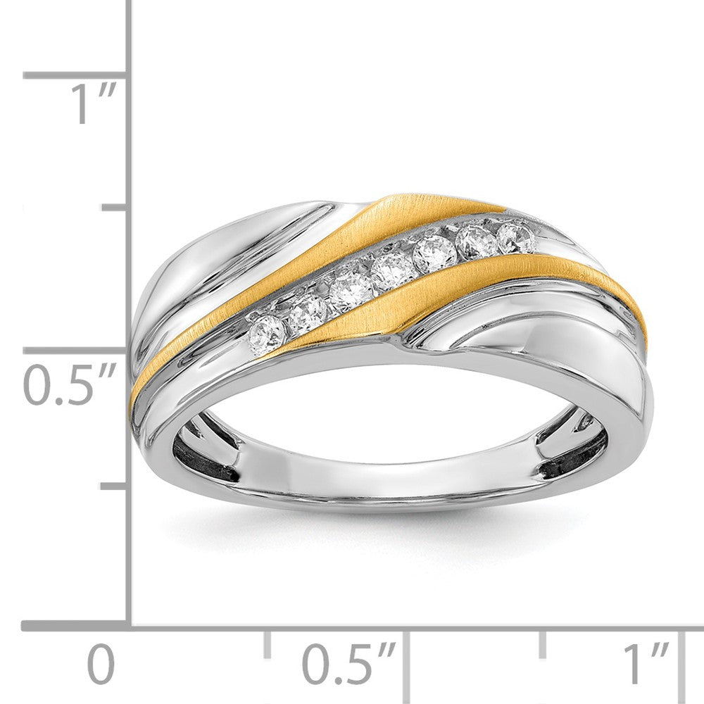 14K Two Tone 7 Stone 1/4 Carat Diamond Complete Men'S Ring, Satin: Up&Down