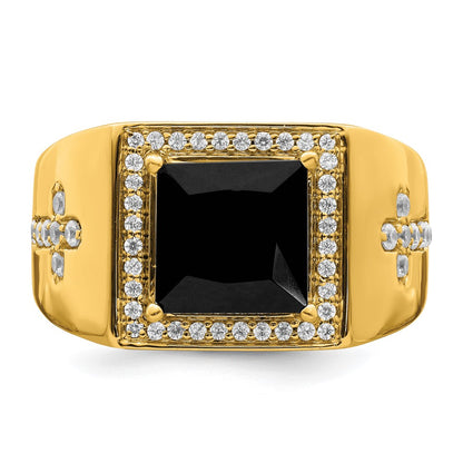 14k Yellow Gold 1/2 Ct. Lab Grown Diamond VS/SI+ G+ and Onyx Side Cross Men's Ring