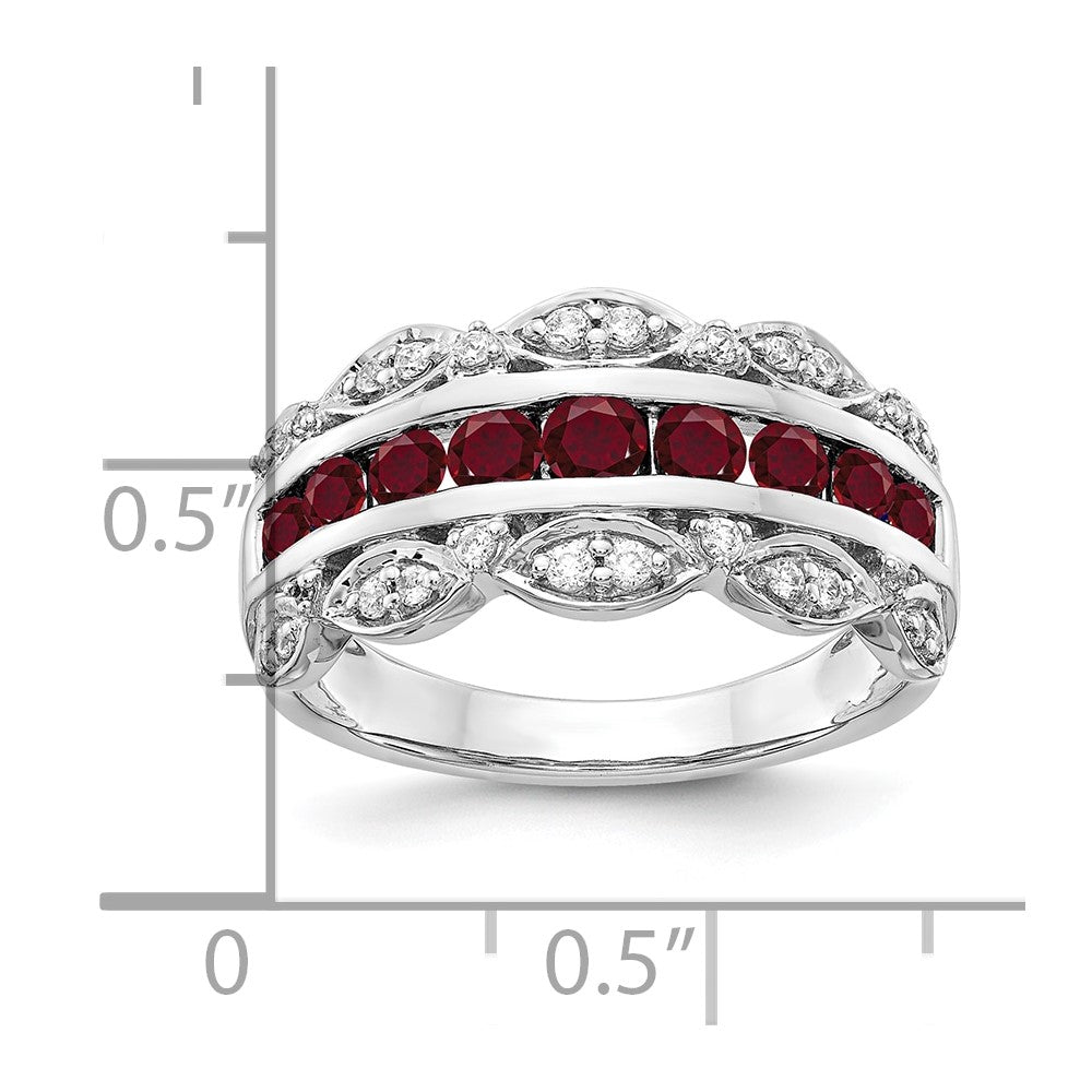 14k White Gold 1/5 Ct. Lab Grown Diamond VS/SI+ G+ and Lab Created Ruby Complete Fancy Ring