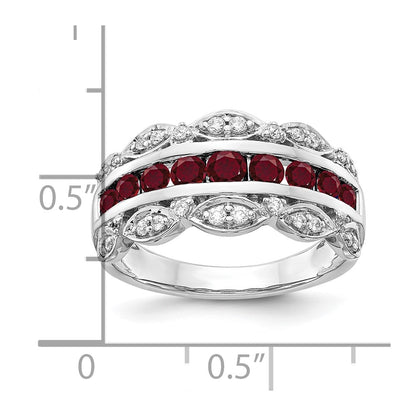 14k White Gold 1/5 Ct. Lab Grown Diamond VS/SI+ G+ and Lab Created Ruby Complete Fancy Ring