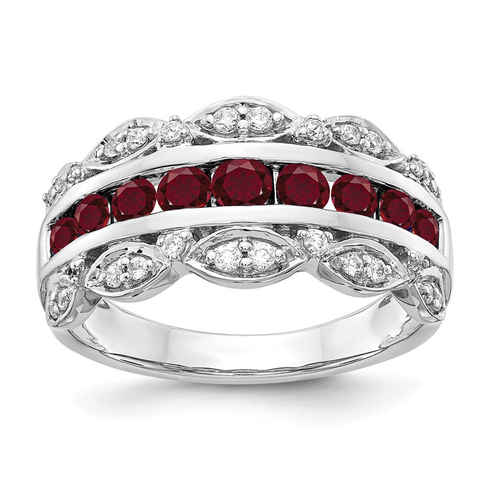 14k White Gold 1/5 Ct. Lab Grown Diamond VS/SI+ G+ and Lab Created Ruby Complete Fancy Ring