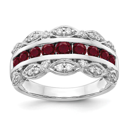 14k White Gold 1/5 Ct. Lab Grown Diamond VS/SI+ G+ and Lab Created Ruby Complete Fancy Ring