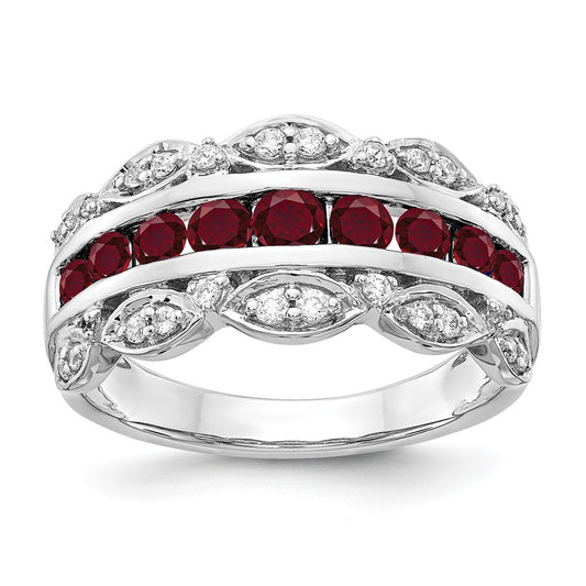 14k White Gold 1/5 Ct. Lab Grown Diamond VS/SI+ G+ and Lab Created Ruby Complete Fancy Ring