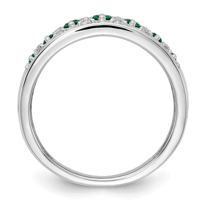 14k White Gold 1/5 Ct. Lab Grown Diamond VS/SI+ G+ and Lab Created Emerald Complete Fancy Ring