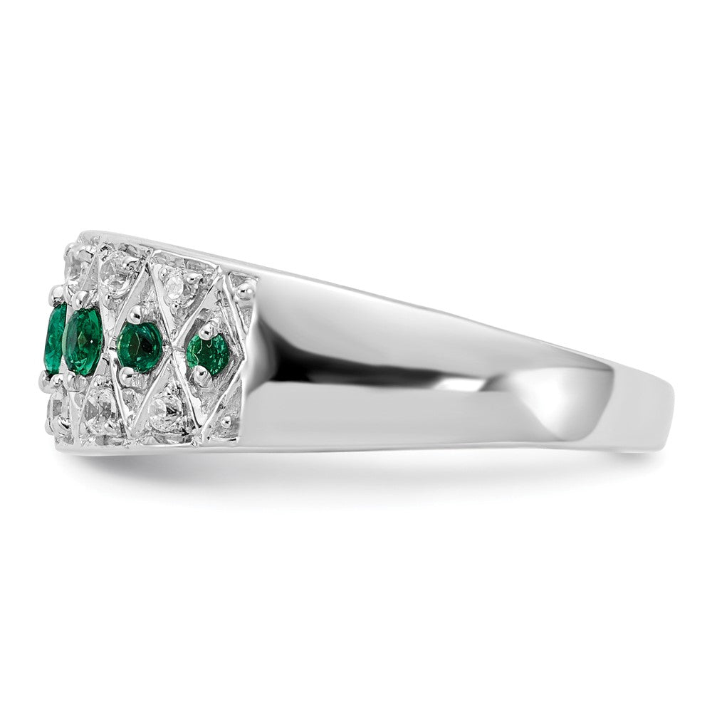 14k White Gold 1/5 Ct. Lab Grown Diamond VS/SI+ G+ and Lab Created Emerald Complete Fancy Ring