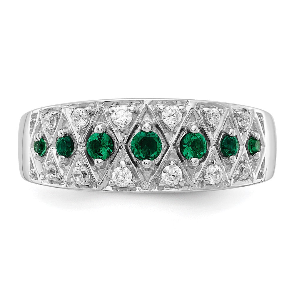 14k White Gold 1/5 Ct. Lab Grown Diamond VS/SI+ G+ and Lab Created Emerald Complete Fancy Ring