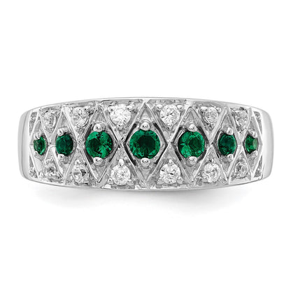 14k White Gold 1/5 Ct. Lab Grown Diamond VS/SI+ G+ and Lab Created Emerald Complete Fancy Ring
