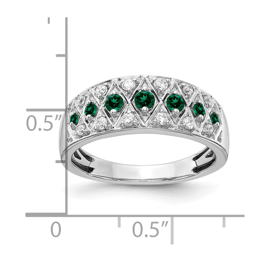 14k White Gold 1/5 Ct. Lab Grown Diamond VS/SI+ G+ and Lab Created Emerald Complete Fancy Ring