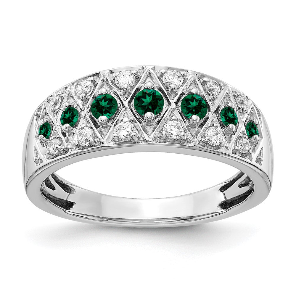 14k White Gold 1/5 Ct. Lab Grown Diamond VS/SI+ G+ and Lab Created Emerald Complete Fancy Ring