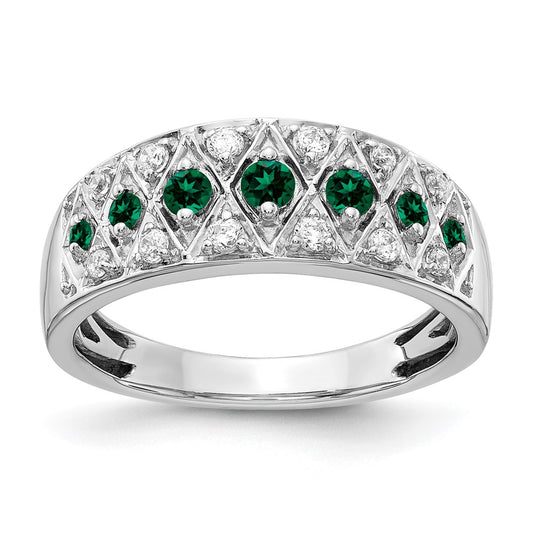 14k White Gold 1/5 Ct. Lab Grown Diamond VS/SI+ G+ and Lab Created Emerald Complete Fancy Ring