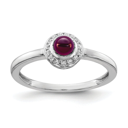 14K White Gold Diamond And Cabochon Rhodolite Garnet Ring