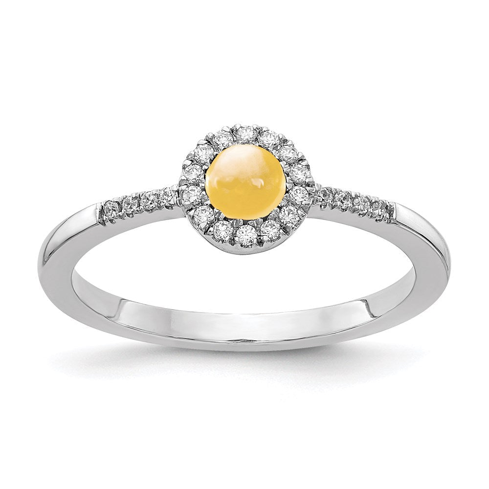 14k White Gold Real Diamond & Cabochon Citrine Ring