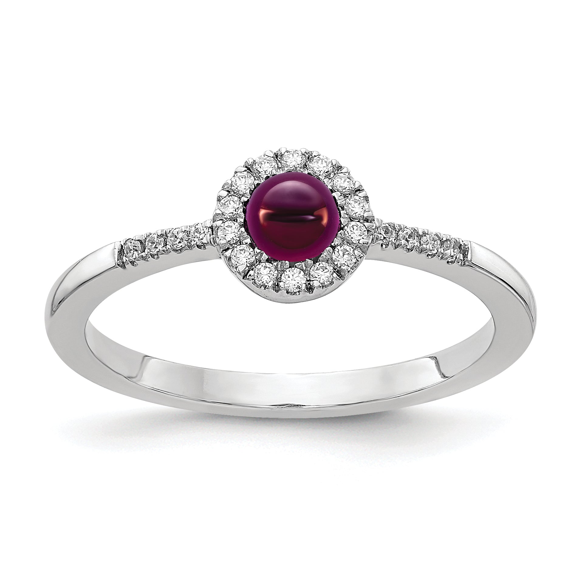 14K White Gold Diamond And Cabochon Rhodolite Garnet Ring
