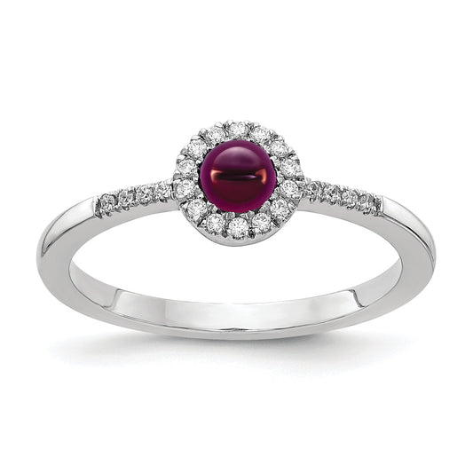 14K White Gold Diamond And Cabochon Rhodolite Garnet Ring
