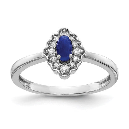 14k White Gold Real Diamond and Oval Cabochon Sapphire Ring