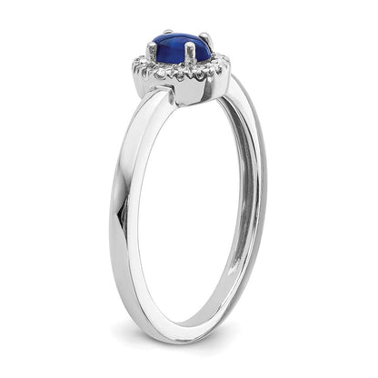 14k White Gold Real Diamond and Oval Cabochon Sapphire Ring