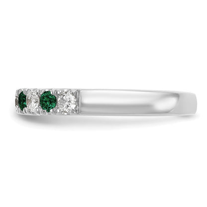 14k White Gold 1/2 Ct. Lab Grown Diamond VS/SI+ G+ and Lab Created Emerald Band Ring