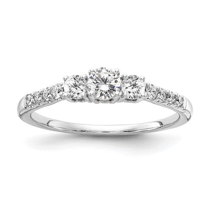 14k White Gold 1/2 Ct. Lab Grown Diamond VS/SI+ G+ Complete Three Stone Size 5 Engagement Ring