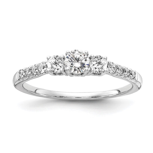 14k White Gold 1/2 Ct. Lab Grown Diamond VS/SI+ G+ Complete Three Stone Size 5 Engagement Ring