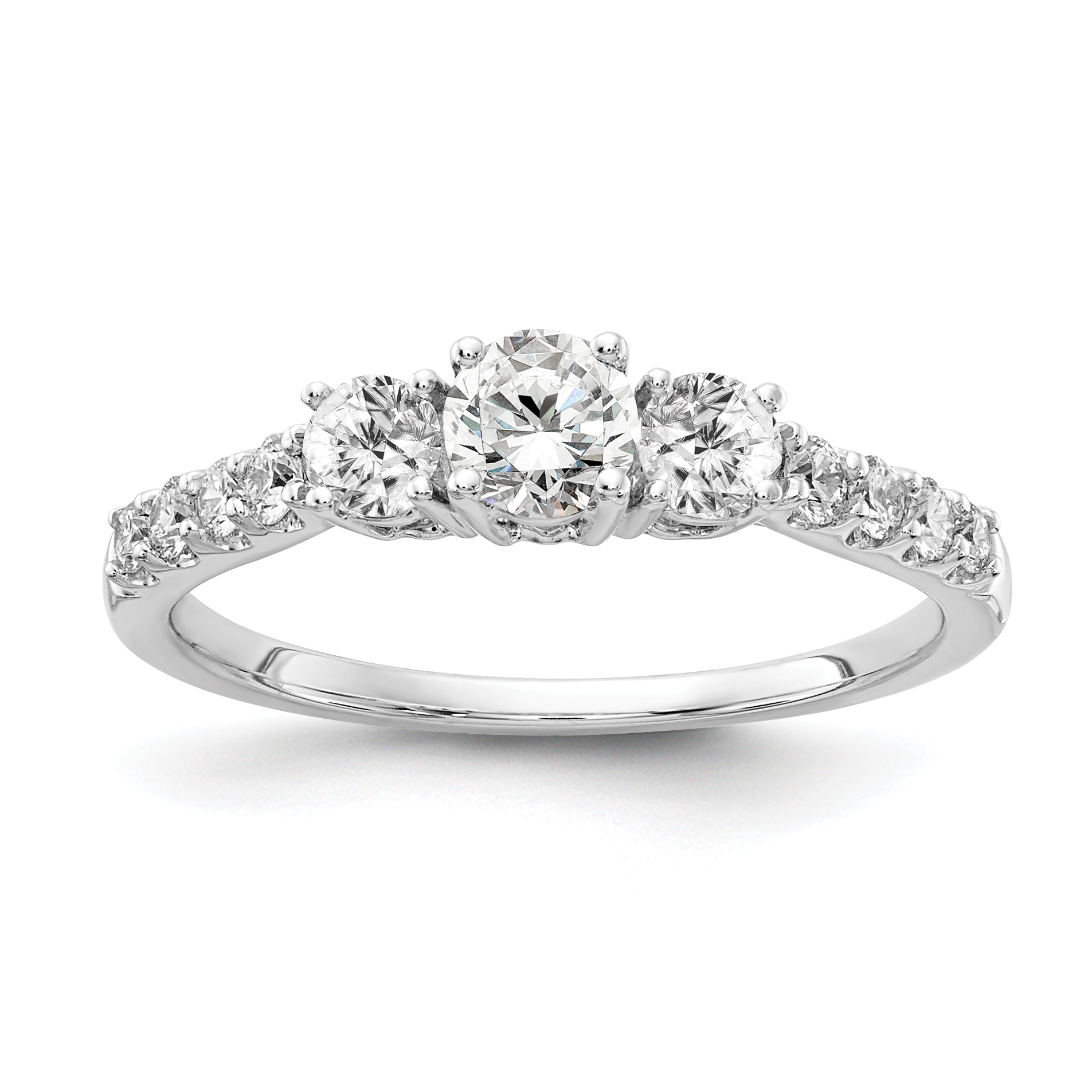 14k White Gold 3/4 Ct. Lab Grown Diamond VS/SI+ G+ Round Three Stone Engagement Ring