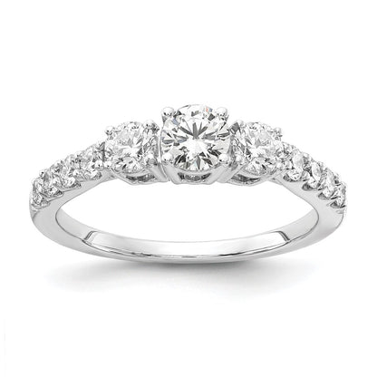 14k White Gold 5/8 Ct. Lab Grown Diamond VS/SI+ G+ 1/3 Ct. Center Round Three Stone Engagement Ring