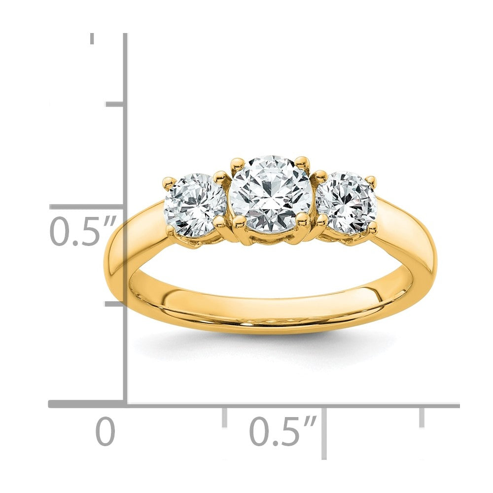 14K Yellow Gold 1 Carat Certified Lab Grown Diamond Vs+ F+ Three Stone Complete Engagement Ring