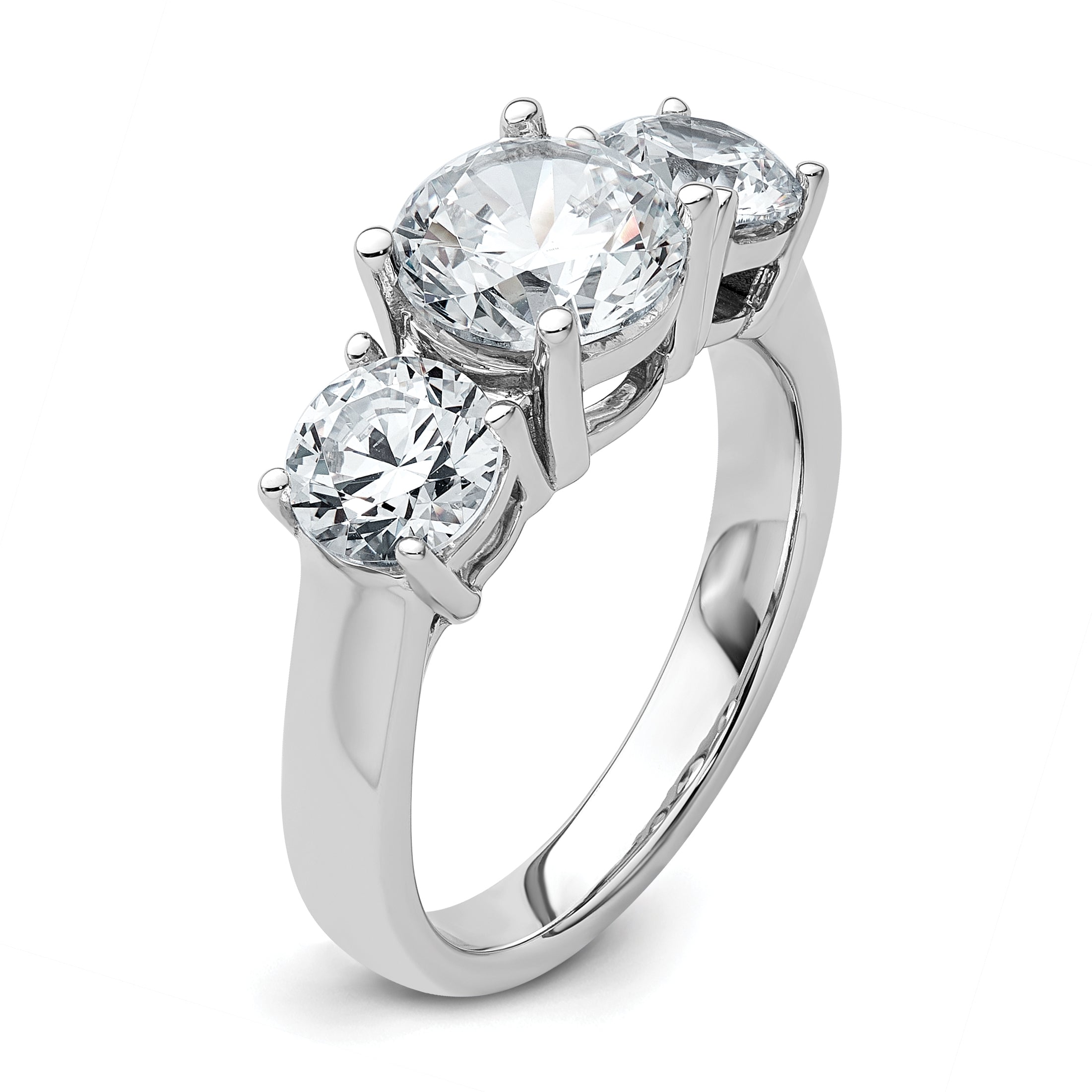 14k White Gold 3 Ct. Certified Lab Grown Diamond VS/SI+ G+ Three Stone Engagement Ring