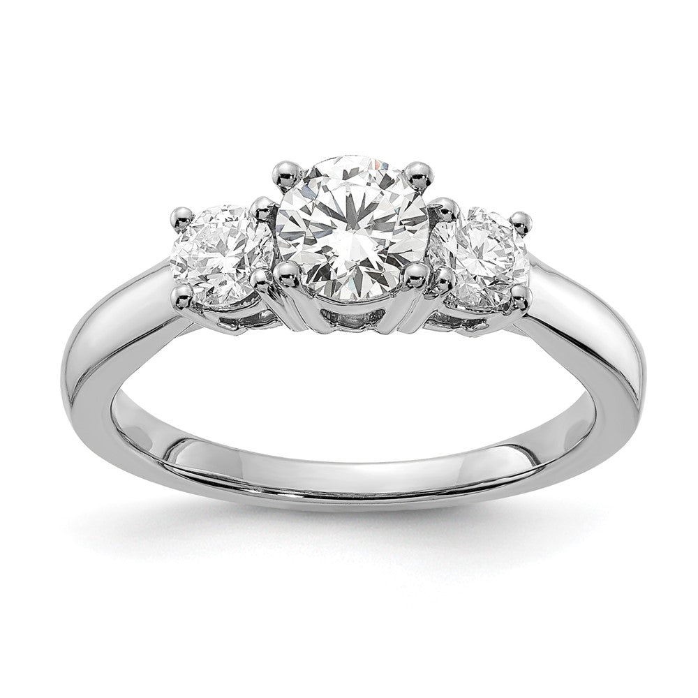 14k White Gold 3/4 Ct. Lab Grown Diamond VS/SI+ G+ 3/4 Ct. Center Round Three Stone Engagement Ring