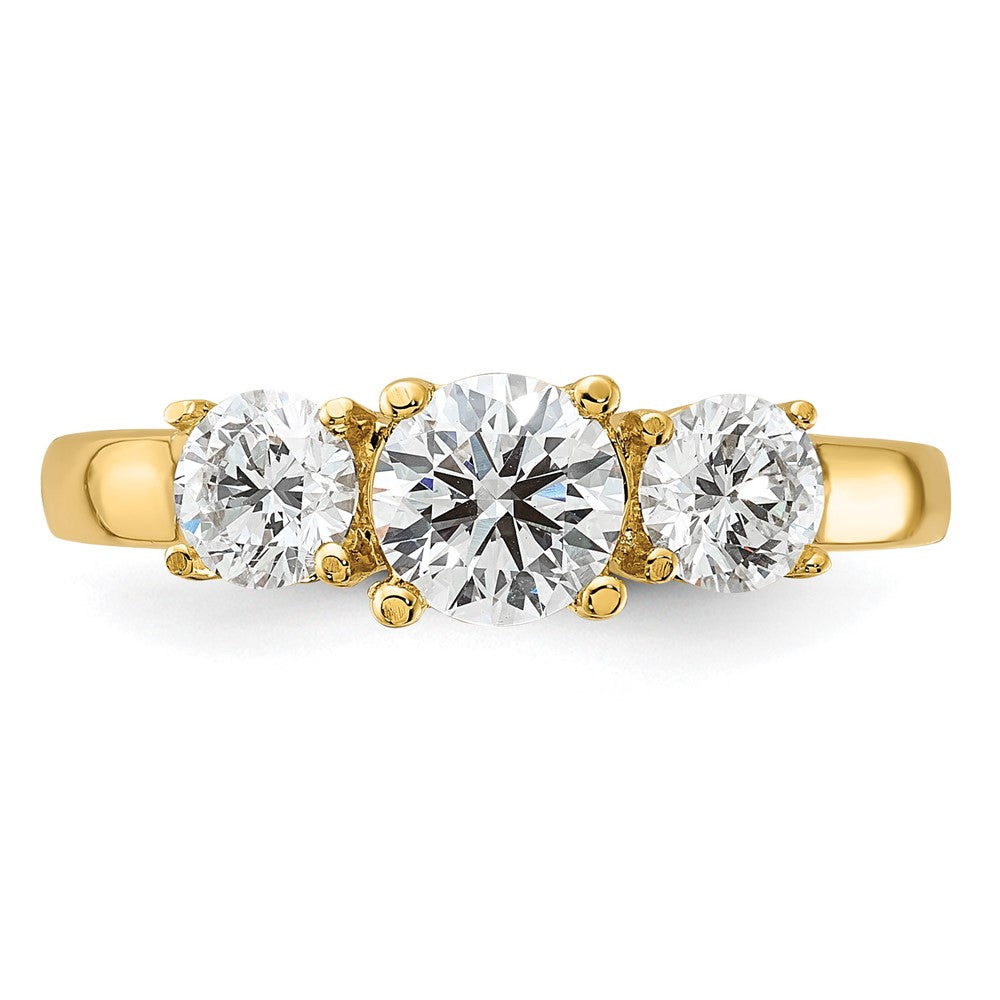 14k Yellow Gold 1 1/2 Ct. Lab Grown Diamond VS/SI+ G+ Round Complete Three Stone Engagement Ring