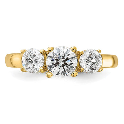 14k Yellow Gold 1 1/2 Ct. Lab Grown Diamond VS/SI+ G+ Round Complete Three Stone Engagement Ring