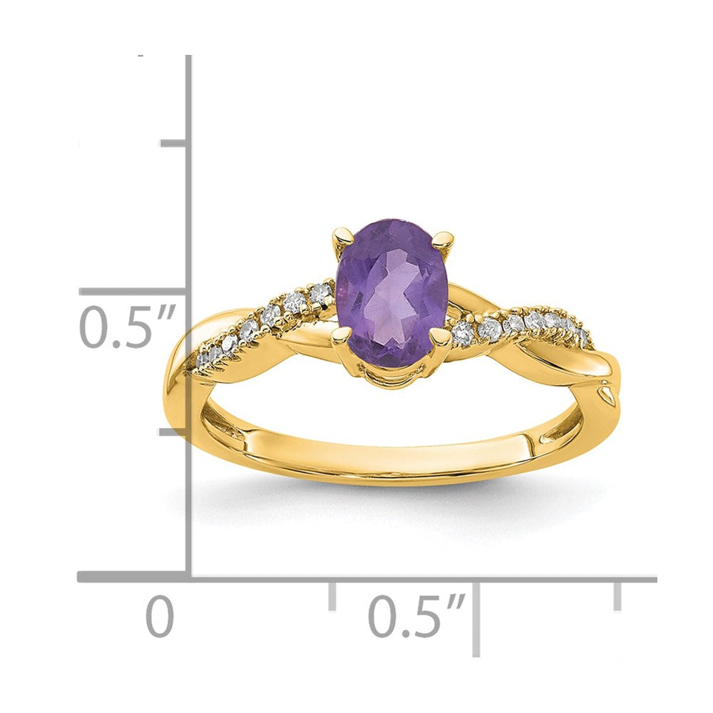 14K Yellow Gold 7x5 Oval February/Amethyst and Diamond Size 7 Ring