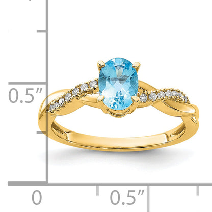 10K Yellow Gold Oval Blue Topaz And Diamond Ring